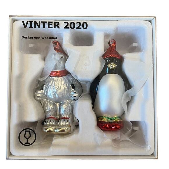 IKEA Other - IKEA Vinter Ornaments 2020 Glass Skiing Bear & Penguin 4 1/4" New Christmas Trre